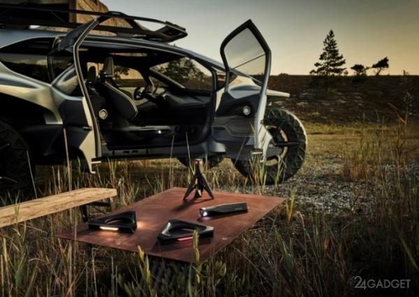 Внедорожник Audi AI:TRAIL quattro с электродвигателями, и дронами для подсветки дороги (23 фото + 2 видео)