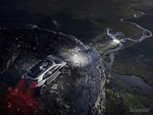 Внедорожник Audi AI:TRAIL quattro с электродвигателями, и дронами для подсветки дороги (23 фото + 2 видео)