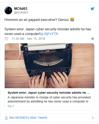Japan's cyber-security minister has 'never used a computer'